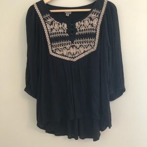 Embroidered black and beige blouse